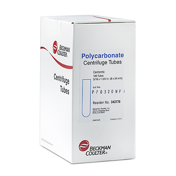 343776_0.5 mL, Open-Top Thickwall Polycarbonate Tube, 34 x 8mm - 100Pk